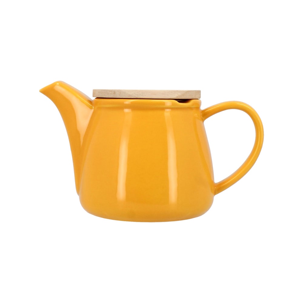 NOVASTYL Théière Anna 500ml En Grès Noisette Avec Couvercle Hévéa - Filtre Inox Inclus