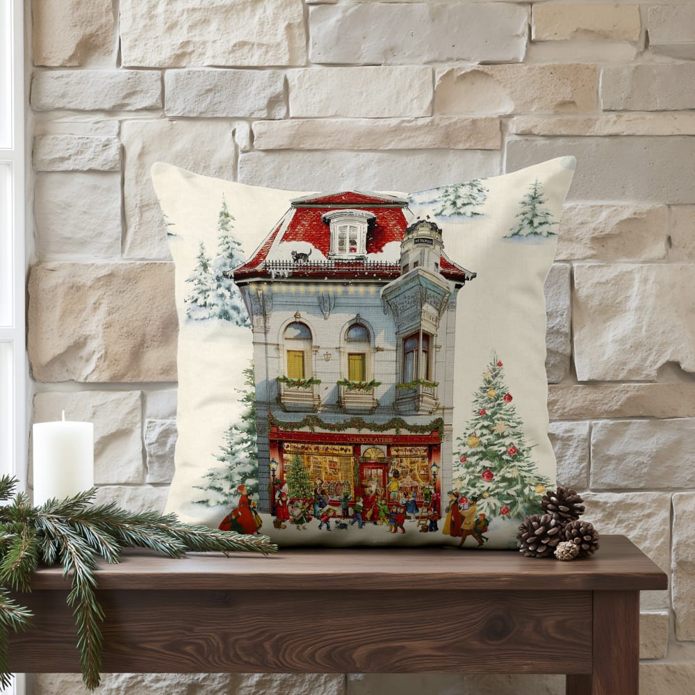 Weihnachts-Kissenbezug 100% Baumwolle mehrfarbig 50x50 cm Christmas city b