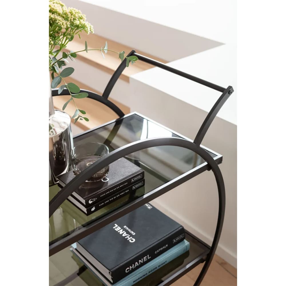 Servierwagen mit 2 Ablagen aus Stahl und Glas, schwarz LOFT