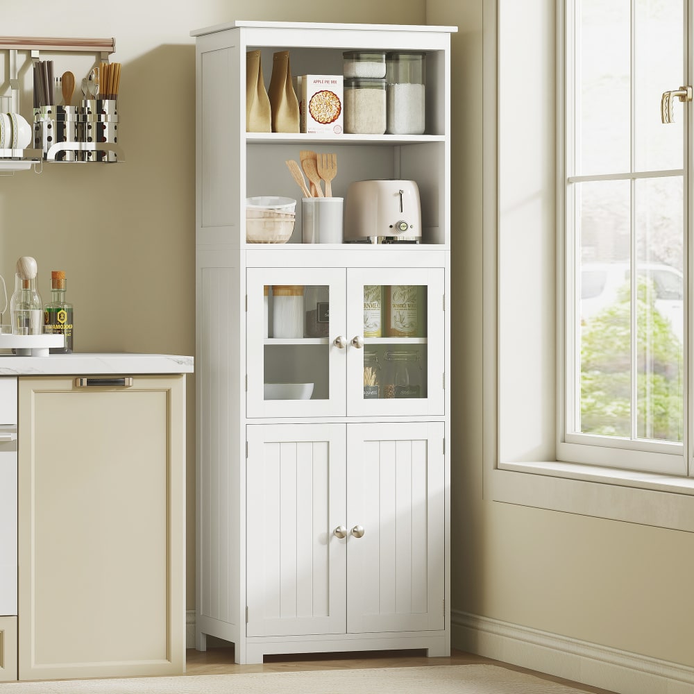 Buffet De Cuisine Meuble De Rangement Moderne Avec Porte En Verre, Tiroir, Grande Niche Et Etageres Reglables 80 X 30 X 82 Cm Blanc Buffet De Cuisine Meuble De Rangement Moderne Avec Porte En Verre, Tiroir, Grande Niche Et Etageres Reglables 80 X 30 X 82 Cm Blanc
