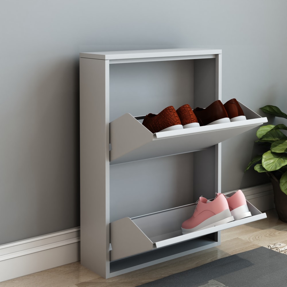 Schuhschrank aus Metall 71 x 50 x 15 cm, in Weiß SOKNDAL