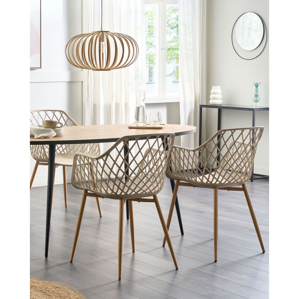 Esszimmerstuhl 2er Set aus Kunststoff, beige Nashua