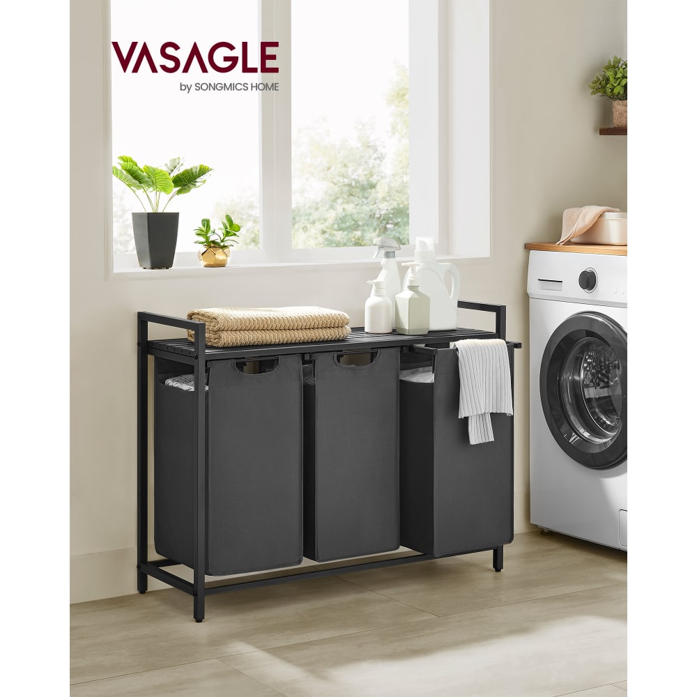 VASAGLE Panier à Linge, 4 Compartiments, Corbeille 150 L, Bac, Roulettes, Chariot avec Étagères, Sac, Poches Latérales, 6 Étiquettes, Beige Naturel, Marron Caramel et Blanc Crème BLH203N01 VASAGLE Panier à Linge, 4 Compartiments, Corbeille 150 L, Bac, Roulettes, Chariot avec Étagères, Sac, Poches Latérales, 6 Étiquettes, Beige Naturel, Marron Caramel et Blanc Crème BLH203N01
