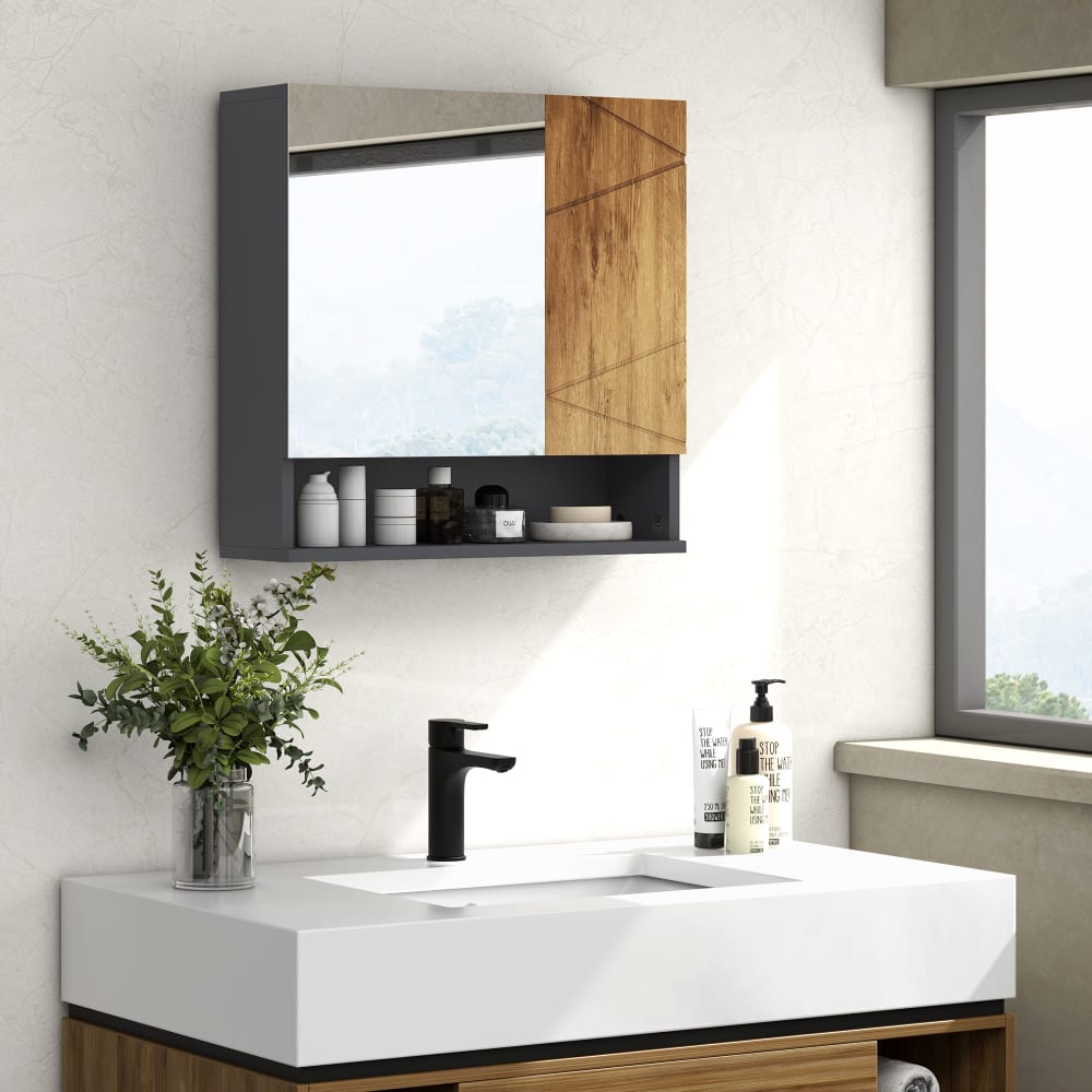 Cabinet De Miroir Salle De Bain Chêne Noir 60x16x60 Cm - Meuble Rangement MDF - Générique