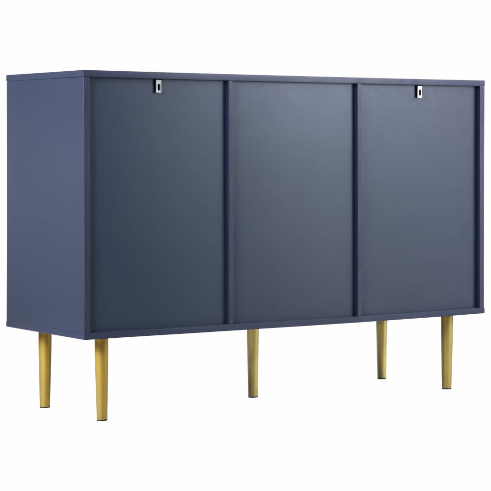 Hohe Sideboard-Kommode mit 2 Türen und 3 marineblauen Schubladen