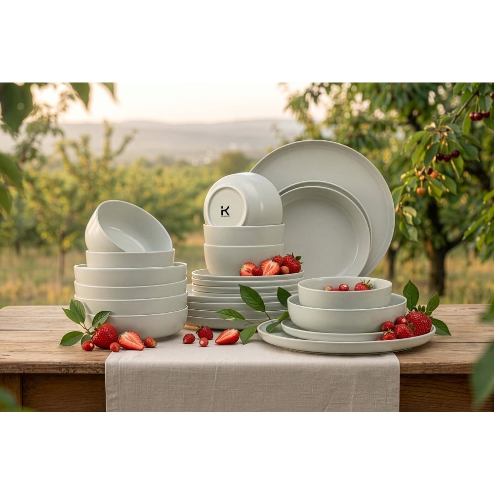 Tafelservice 6 Personen 18-tlg aus Keramik, Beige Victo