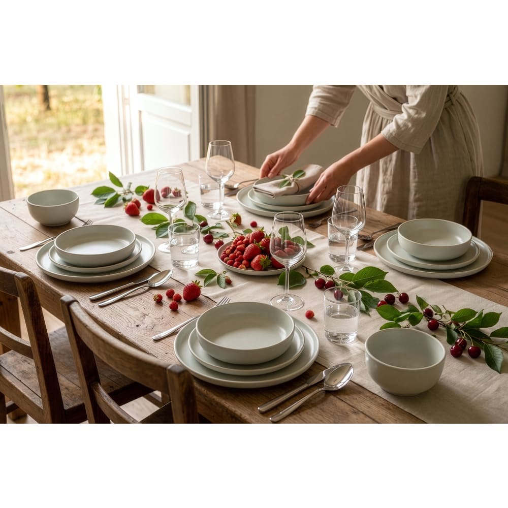 Tafelservice 6 Personen 18-tlg aus Keramik, Beige Victo