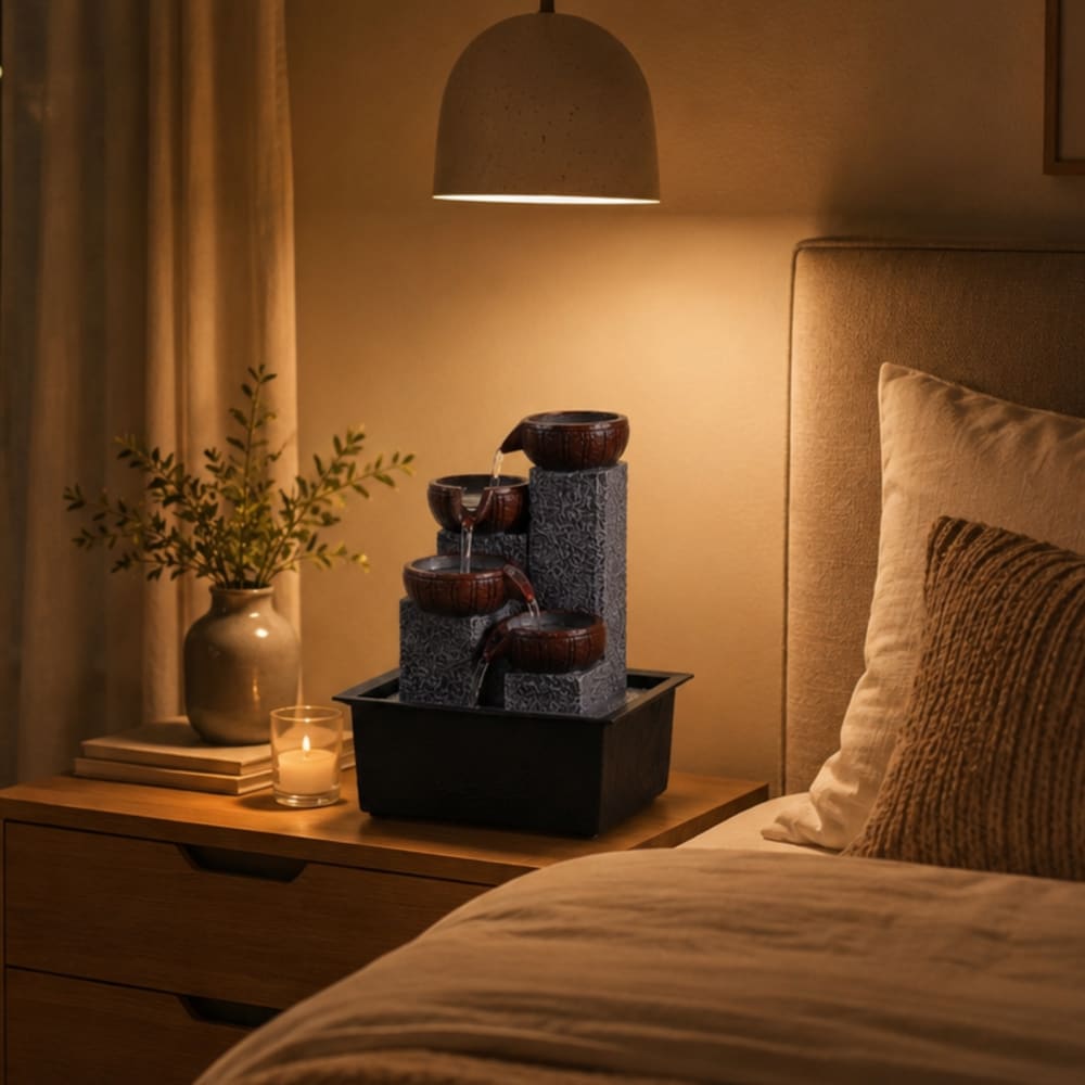 Evisso Fontaine Intérieure Bouddha Résine 25.4 Cm - Cascade Relaxante LED Lumineuse