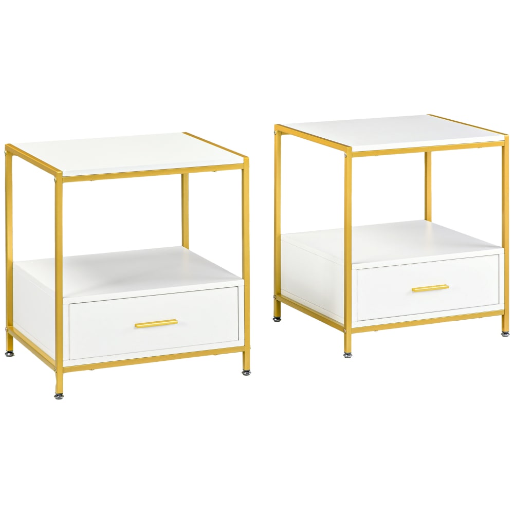 WOODEEM Comodino Bianco Scanalato Con Cassetto – 47x35x61 Cm – Maniglia Oro Chiaro – Design Moderno Per Camera Da Letto E Soggiorno - 5