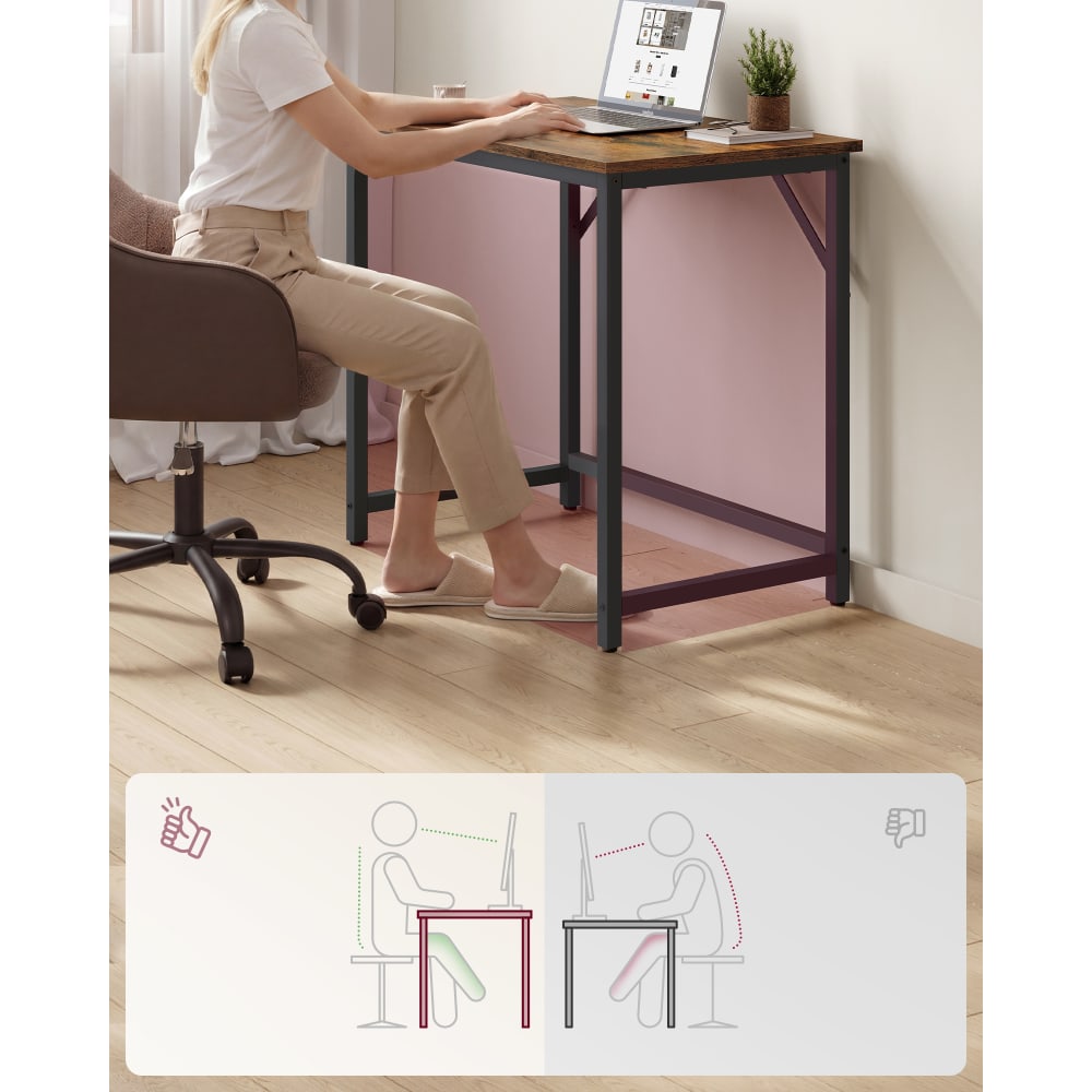 CubiCubi Bureau Ordinateur 80x40x75cm - Table Travail Maison Cadre Métal Marron Rustique