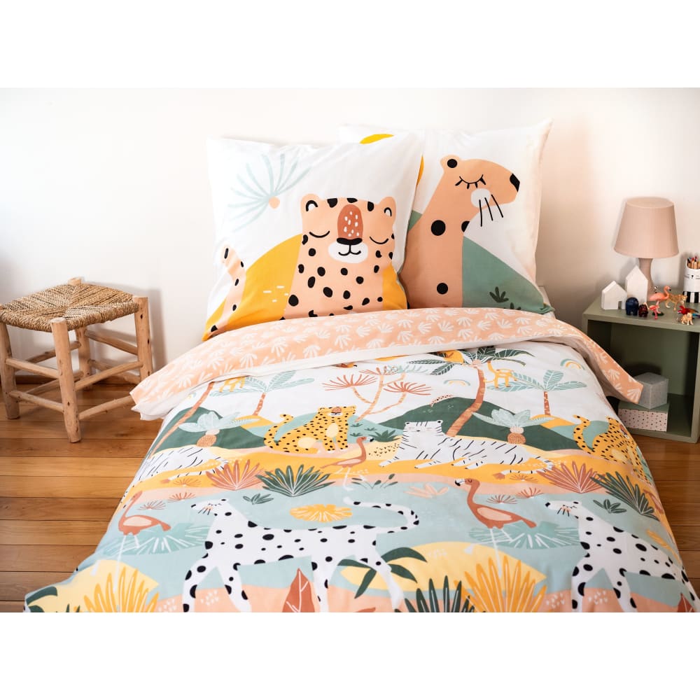 Parure De Lit Enfant Léopard Vertbaudet - Housse De Couette + Taie, Coton Recyclé, Tailles 140x200 Cm Et 50x75 Cm