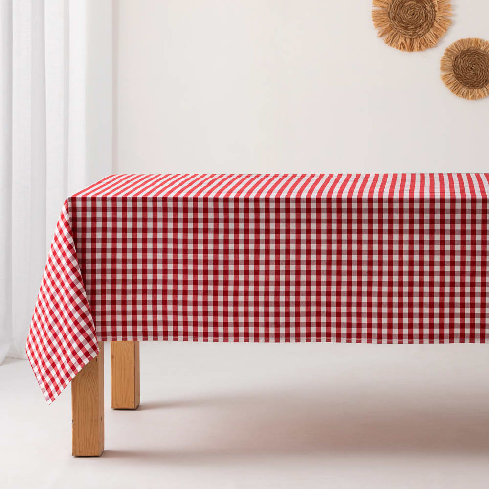 Nappe En Tissu Lavable - En Coton Et Polyester - Gris Vichy - Ovale - 280 X 140 Cm - Pour L