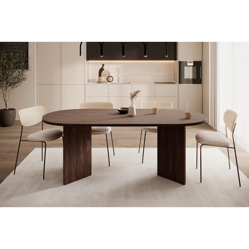 Ovaler Esstisch für 6-8 Personen, Nussbaum-Optik, 204x90 cm Ovo