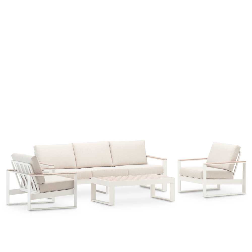 Set De 5 Piezas De Sofá De Jardín En Madera De Pino Blanca – Modular Y Resistente Para Terraza O Patio