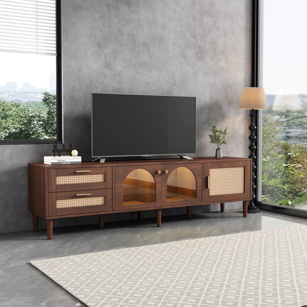 Meuble TV Rustique 55 Pouces Avec Station Charge USB, LED & Rangement – Style Industriel Chic