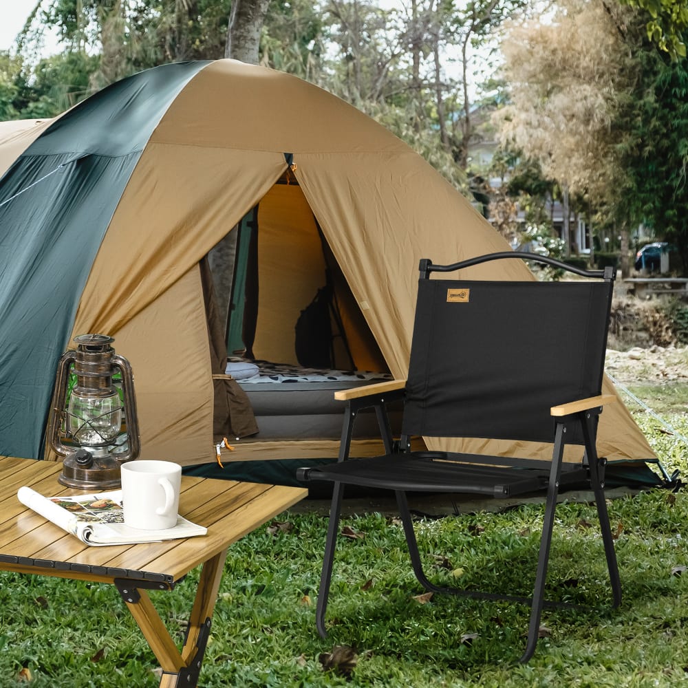 Chaise de plage camping pliante acier bois oxford noir Outsunny | Maisons du Monde
