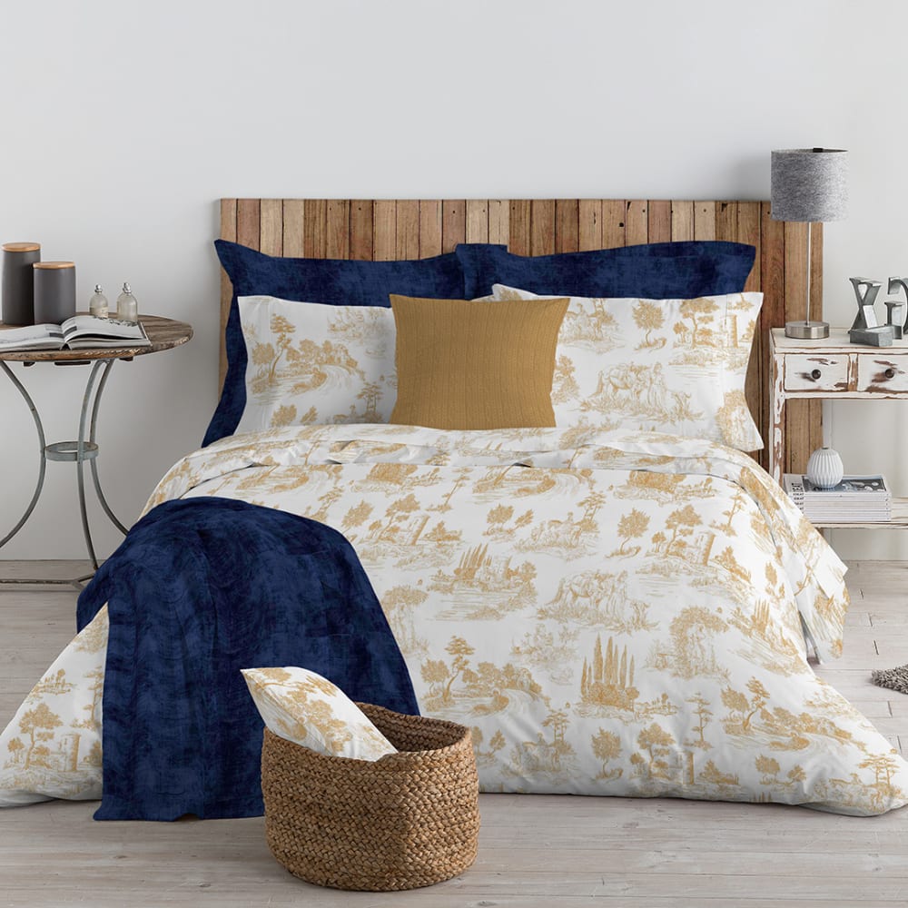 HOGARYS Parure De Lit 180 Cm 100% Coton Percale 150 Fils - Housse Couette + 2 Oreillers Doré Housse Couette Motif Doré