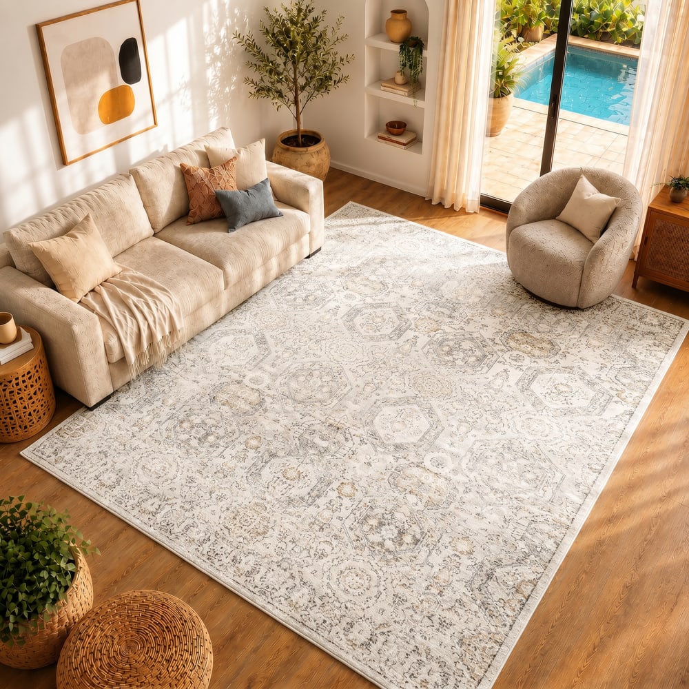 Vintage Orientalischer Teppich Grau/Beige 130x170 Lotus