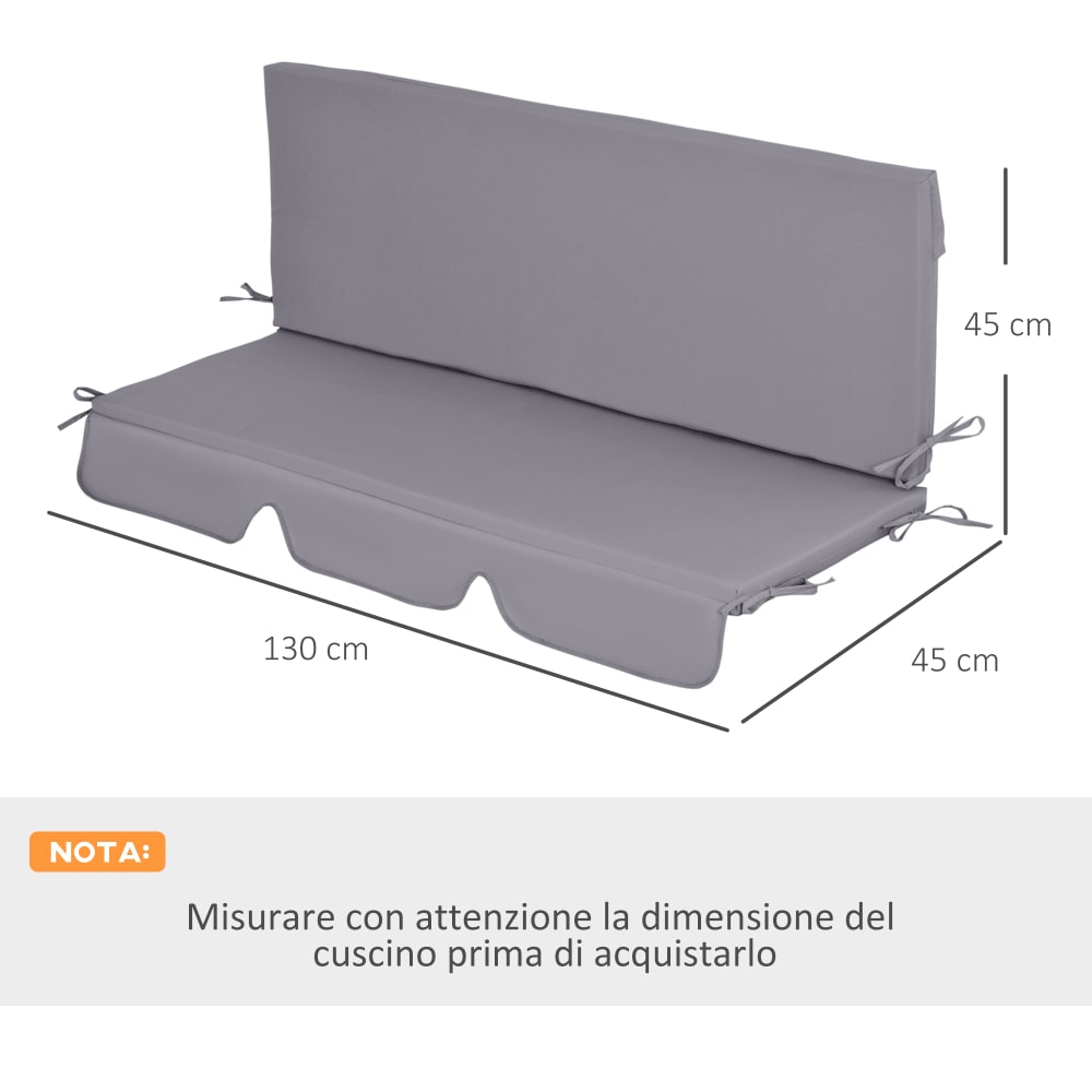 Outsunny Cuscini Da Esterno In Gommapiuma E Poliestere Per Dondolo Da Giardino 3 Posti Con Lacci Di Fissaggio, 2 Pezzi Da 130x45x5 Cm, Grigio Scuro | Leroy Merlin