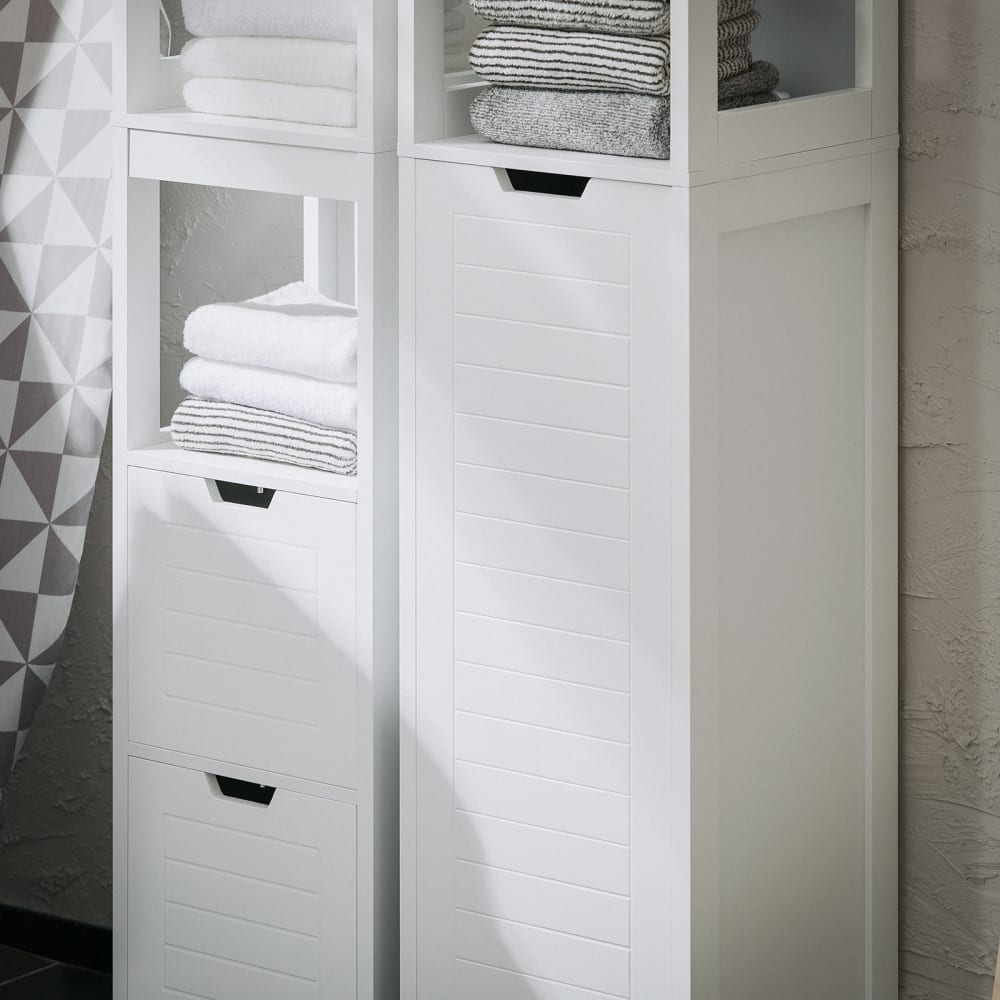 Colonne de salle de bain panier à linge 1 tiroir blanc nuage