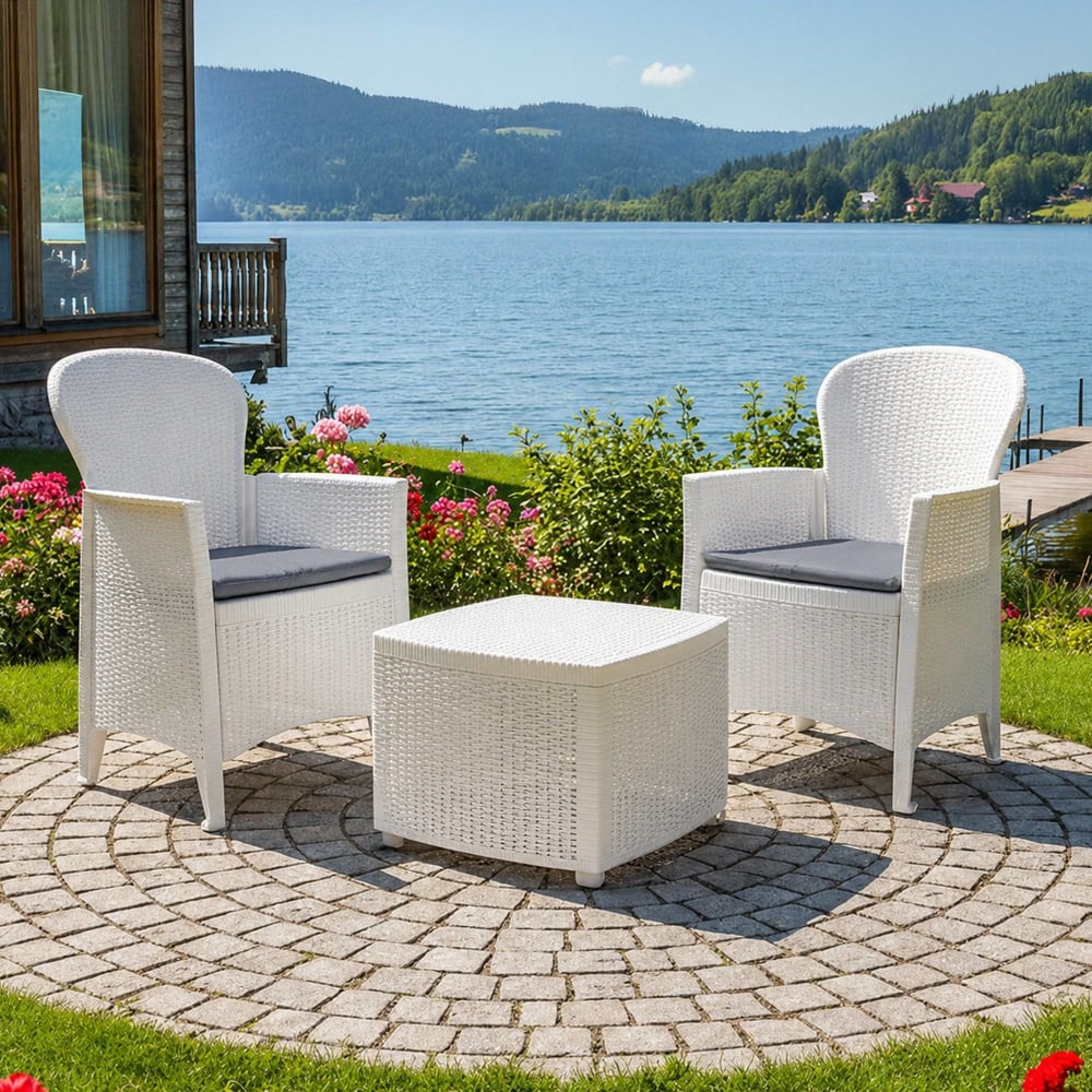 Weiße Kunststoff-Gartenmöbel-Set Anny