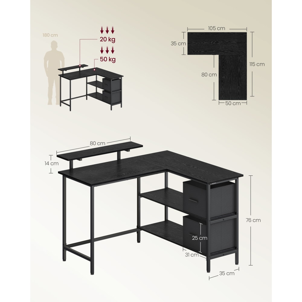 Étagère de rangement sous le bureau - Organisation de bureau à domicile pour bureau assis debout, rangement de bureau moderne pour accessoires de bureau, organisateur de bureau - France