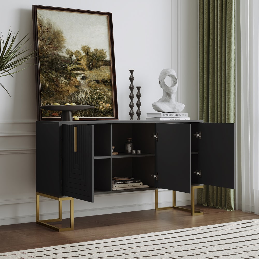 Hohe Sideboard-Kommode mit 3 matten Türen H81/B138/T40, Schwarz