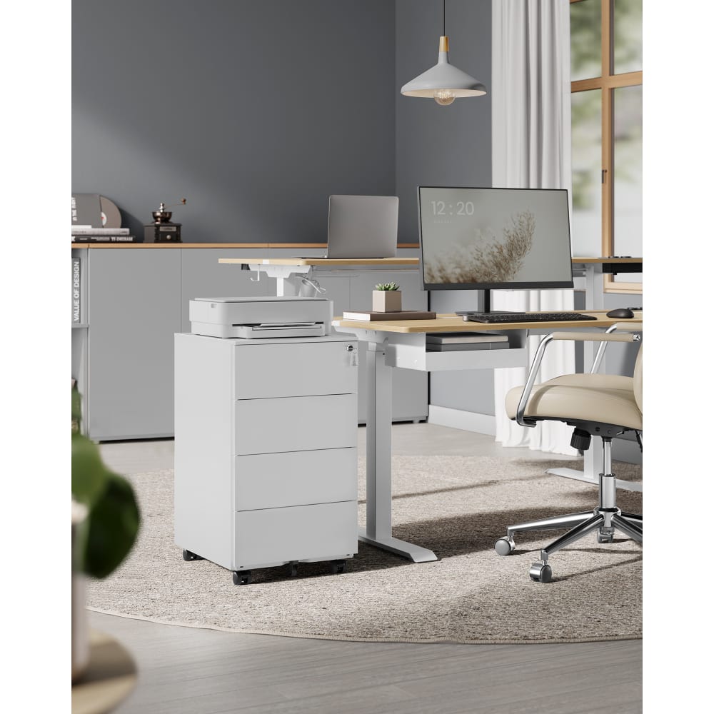 Toshilian Caisson De Bureau Mobile Sur Roulettes - Meuble De Rangement 8 Tiroirs En Bois De Pin Massif, Blanc MOSS