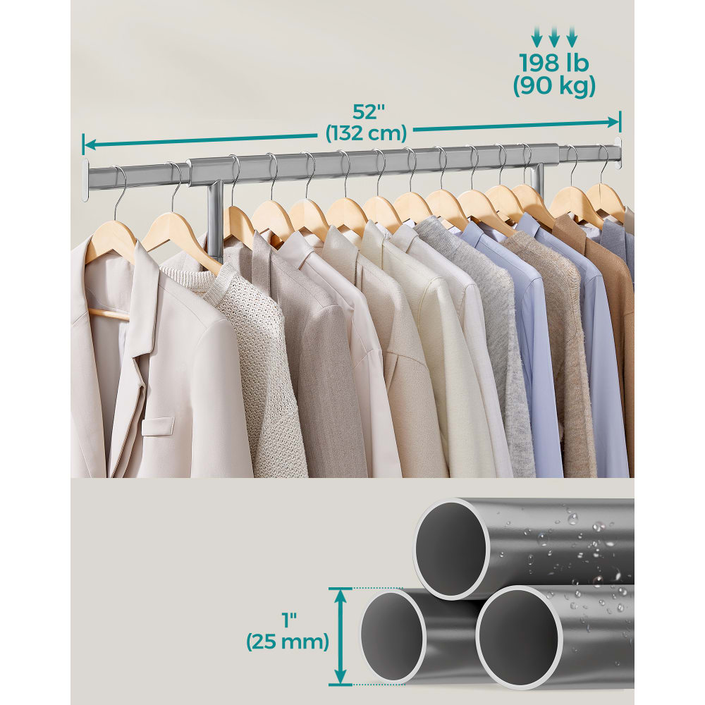 Rangement Vêtements 3 Niveaux Portant à Vêtements 3 Niveaux Avec Housse - Sur Roulettes, Hauteur Réglable, Gris 90x45x205 Cm