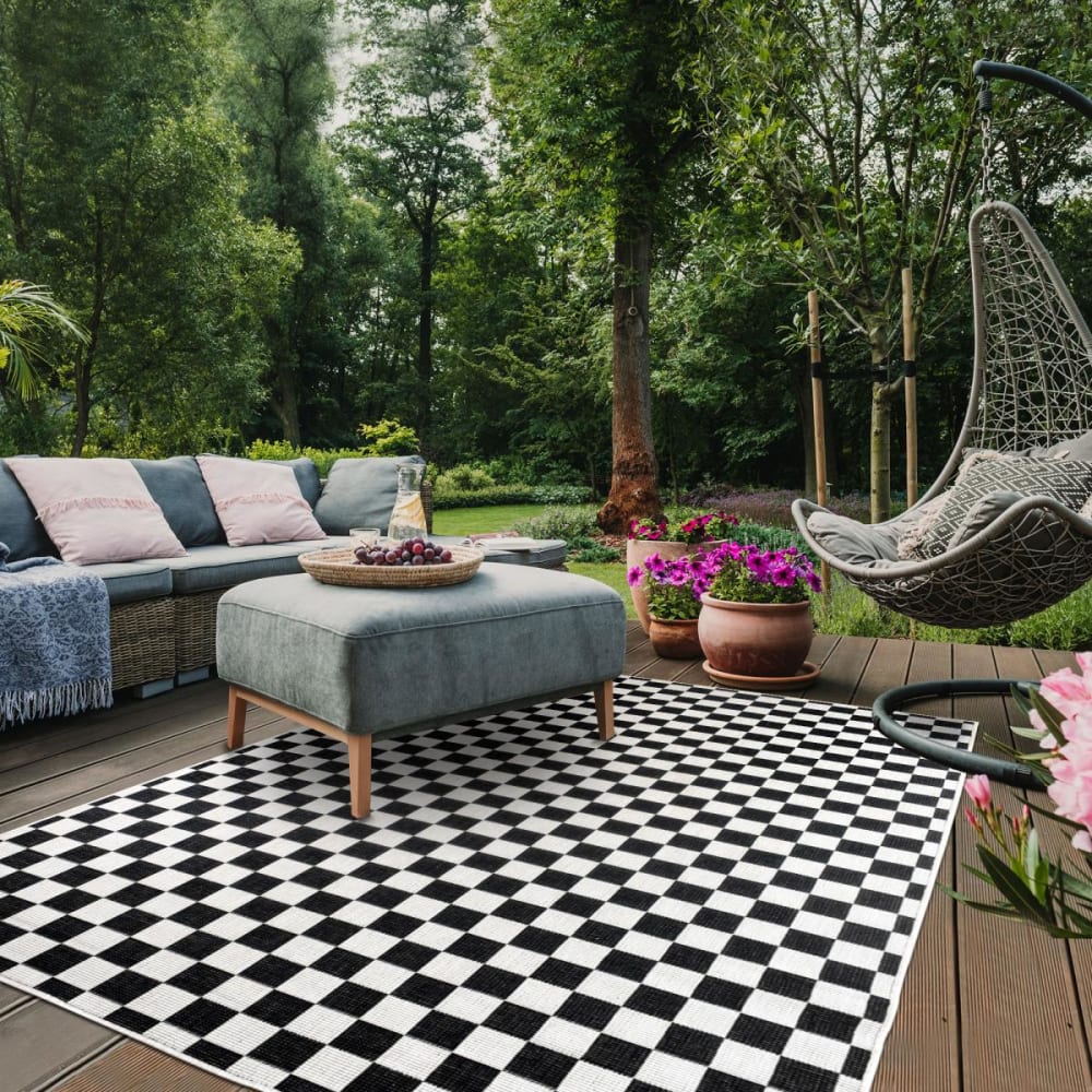 Outdoor-Teppich für Terrasse, Wendeteppich 200x290 schwarz und weiß Lyn2 x reversible