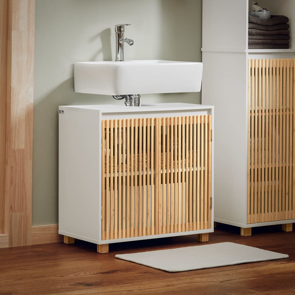 Waschbeckenunterschrank Badschrank aus MDF und Bambus Wei-Natur | Maisons  du Monde
