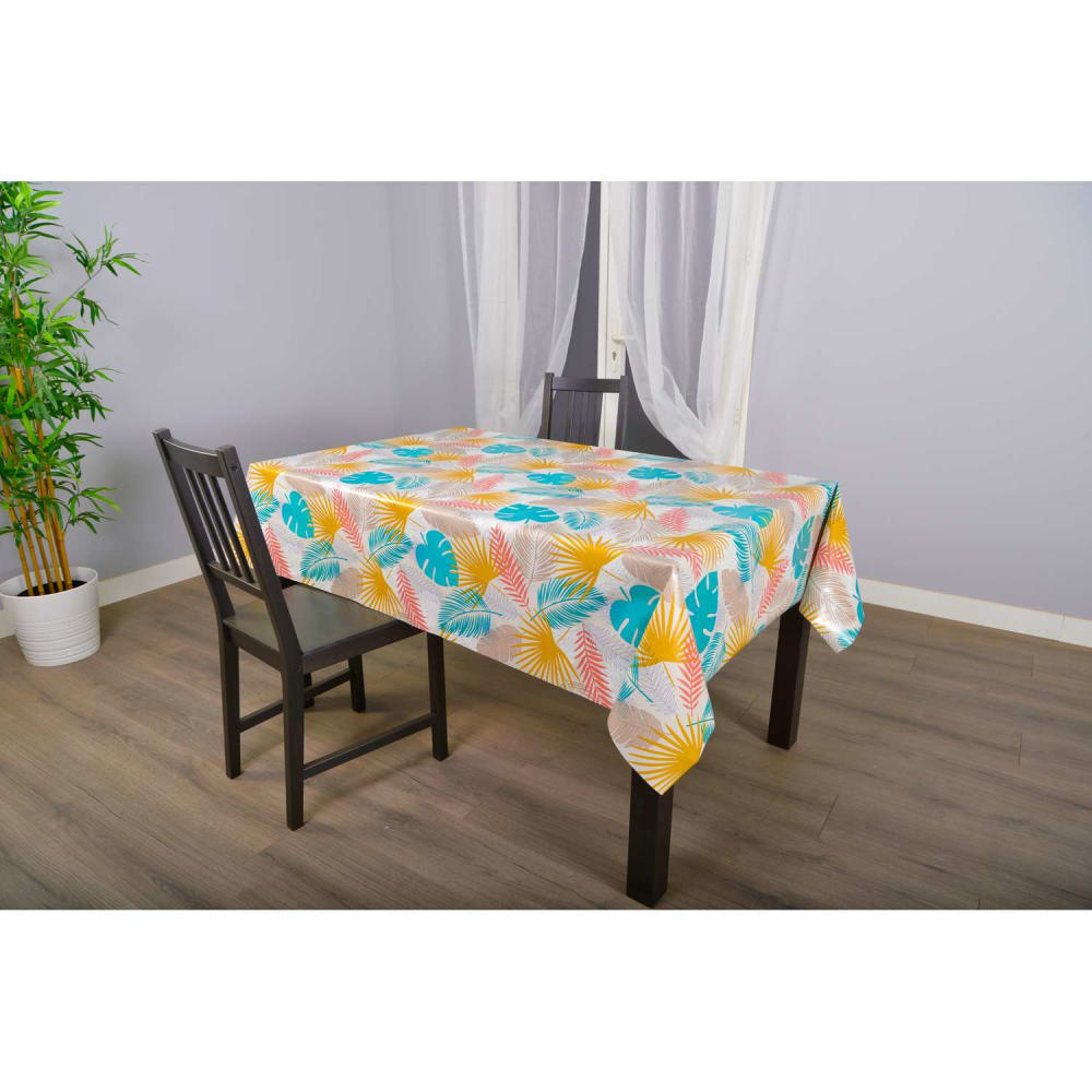 Nappe En Toile Cirée Lavable 120 X 140 Cm - Carreaux Floraux Bleus - Impermeable Pour Table Jardin