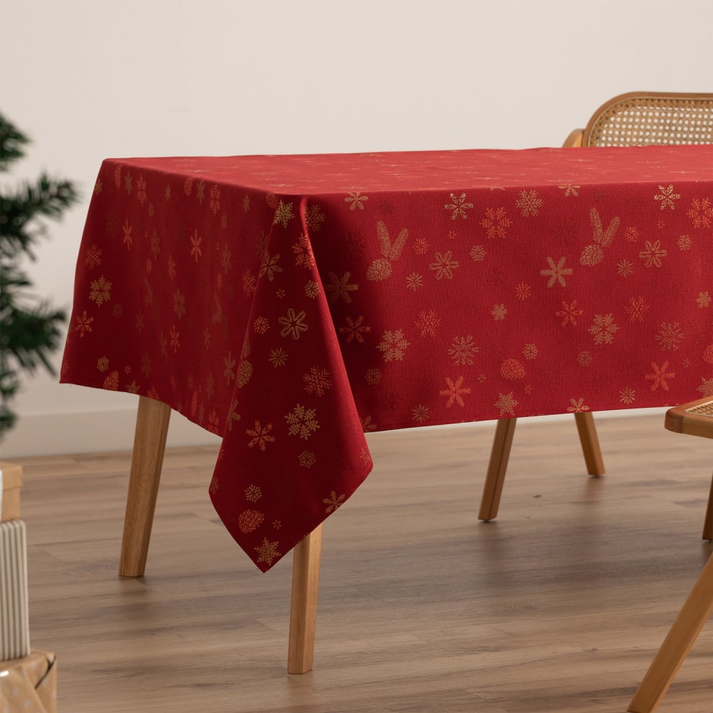 Tessuto Di Cotone 100% Con Stampa Natalizia, Rosso, Larghezza 140cm, Prezzo Al Metro