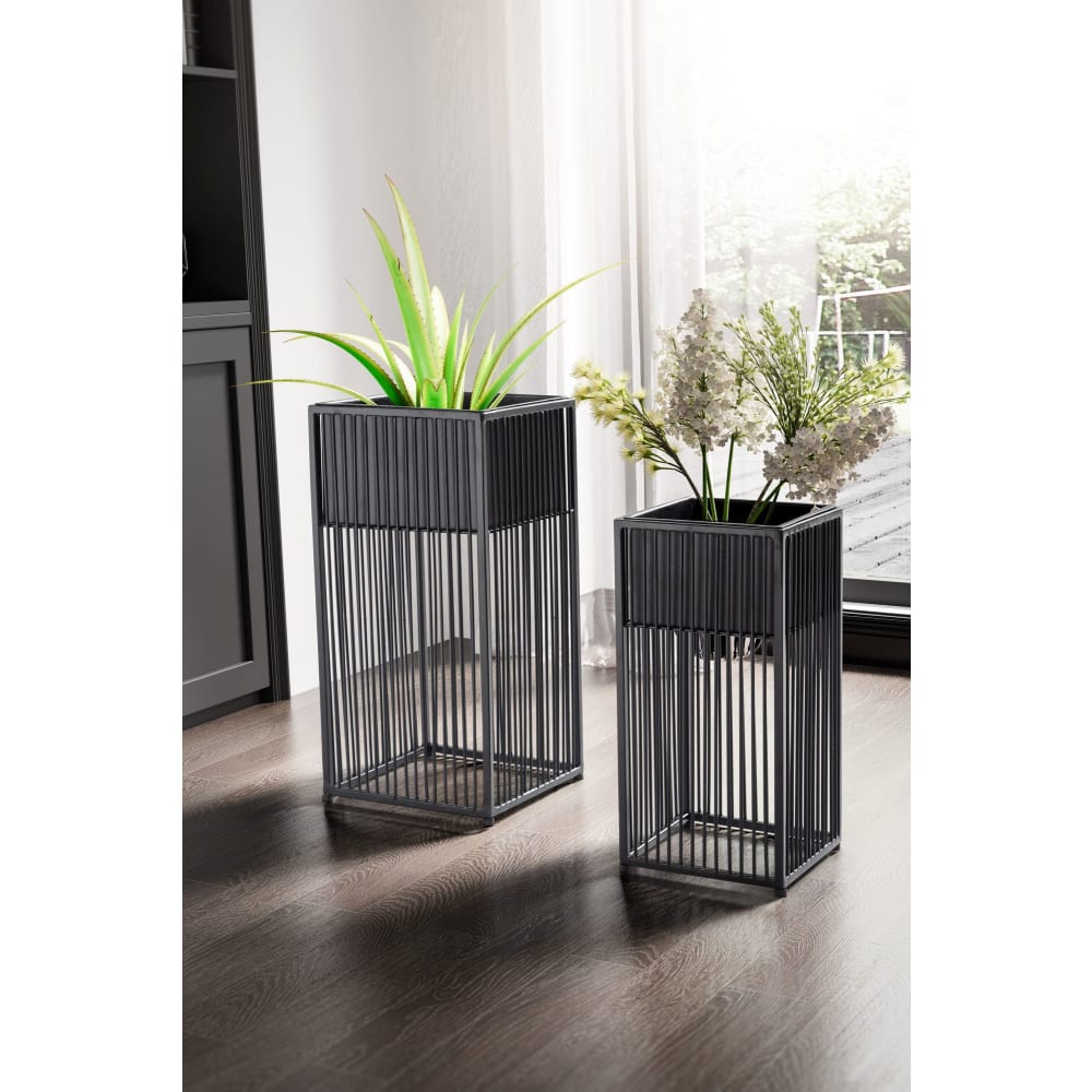 2er Set Blumentöpfe aus Metall, Schwarz