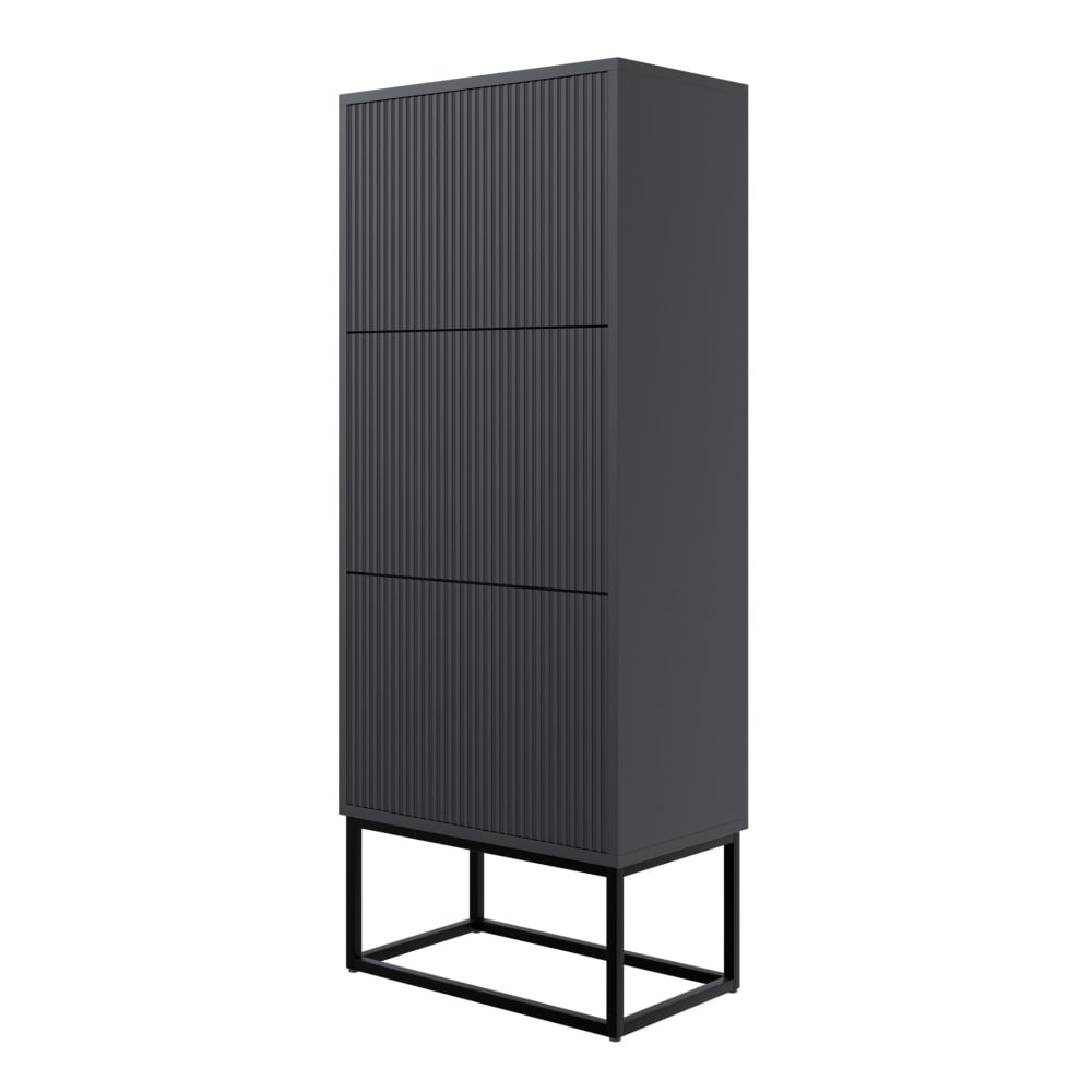 Schuhschrank mit 3 Klappen, Schwarz mit schwarzem Metallgestell, 50 cm Veldio