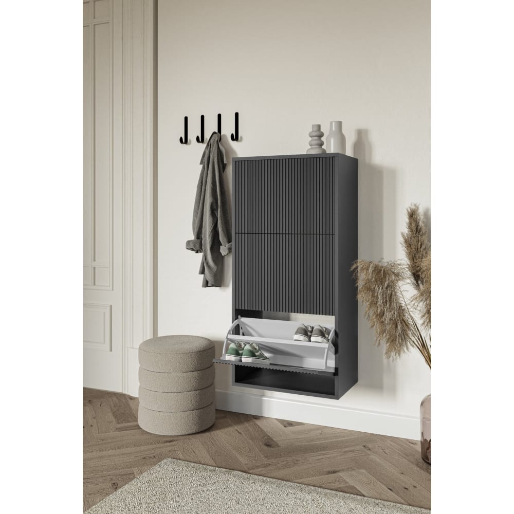 Wand-Schuhschrank mit 3 Klappen, Schwarz 50 cm Veldio