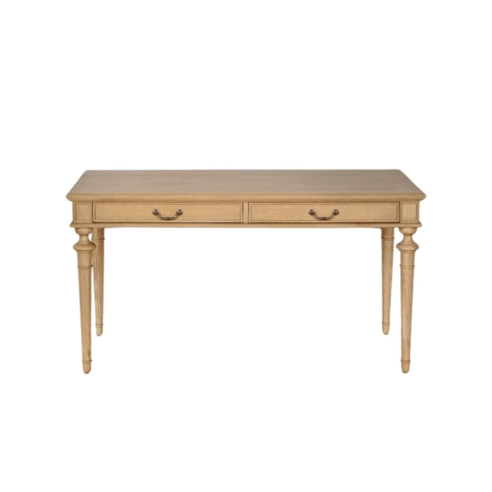 Bureau style shabby chic, plateau en chêne, 2 tiroirs teinte claire