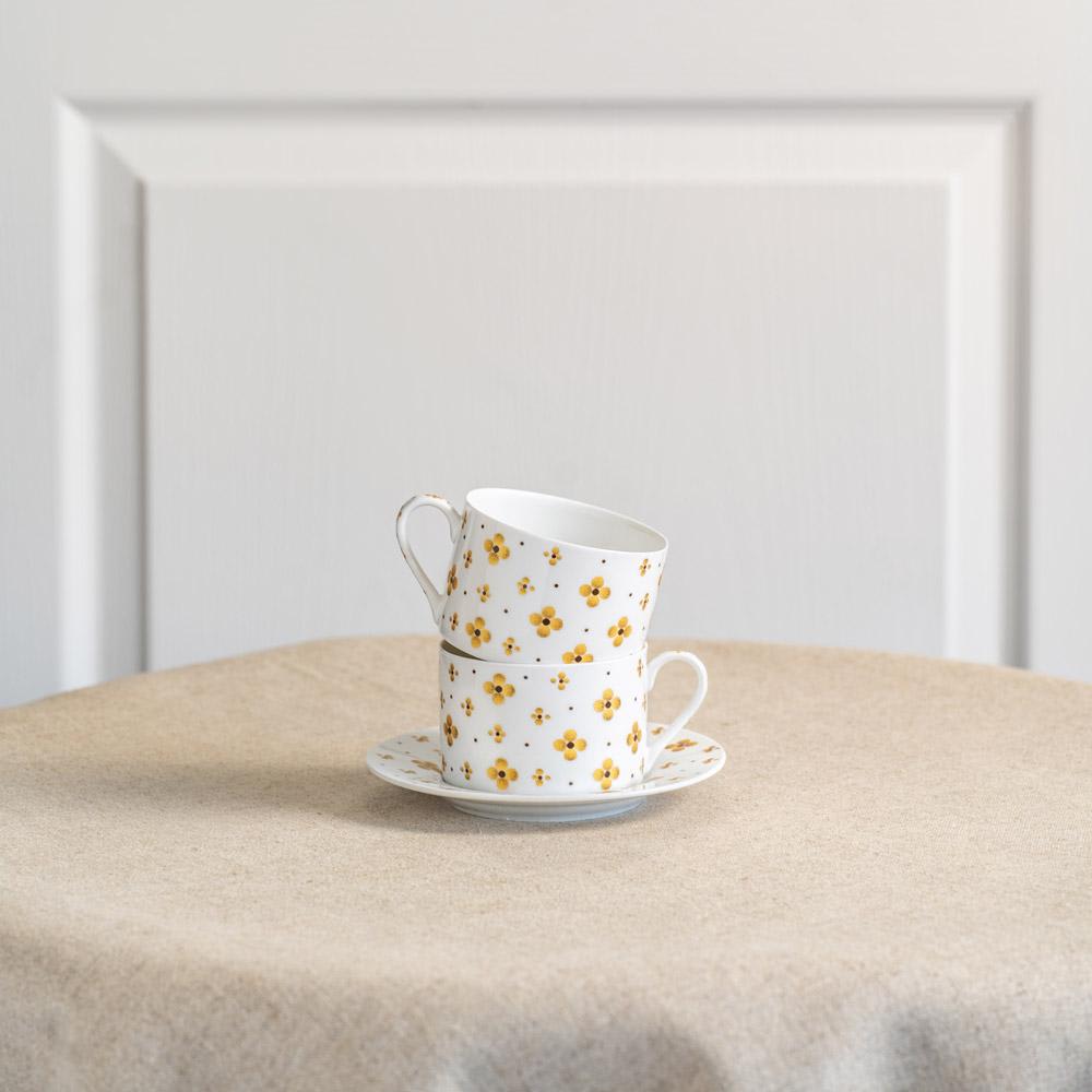 Lot 4 Tasses à Café/thé Porcelaine - Liseré Doré - 6 Cuillères - Décor Floral - Vintage