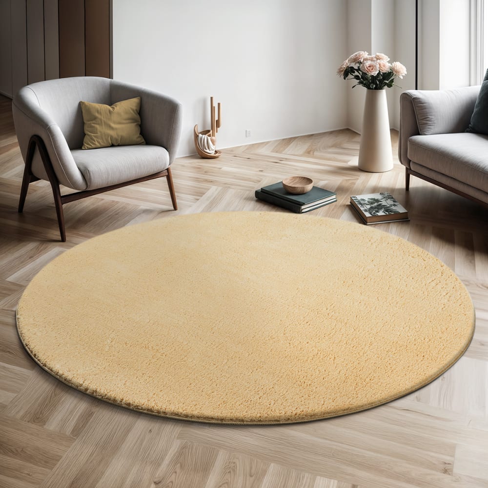 Teppich, waschbar und Anti-Rutsch, Uni-Farben, Gold, 200 cm, Rund Relax