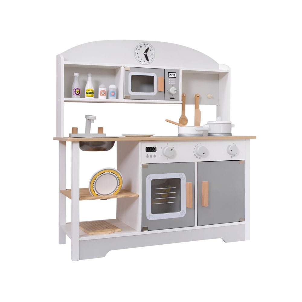 Cuisine Enfant XJD – Cuisinette En Bois Avec Micro-ondes, Four, Horloge, Accessoires – Jeu De Rôle Dès 3 Ans