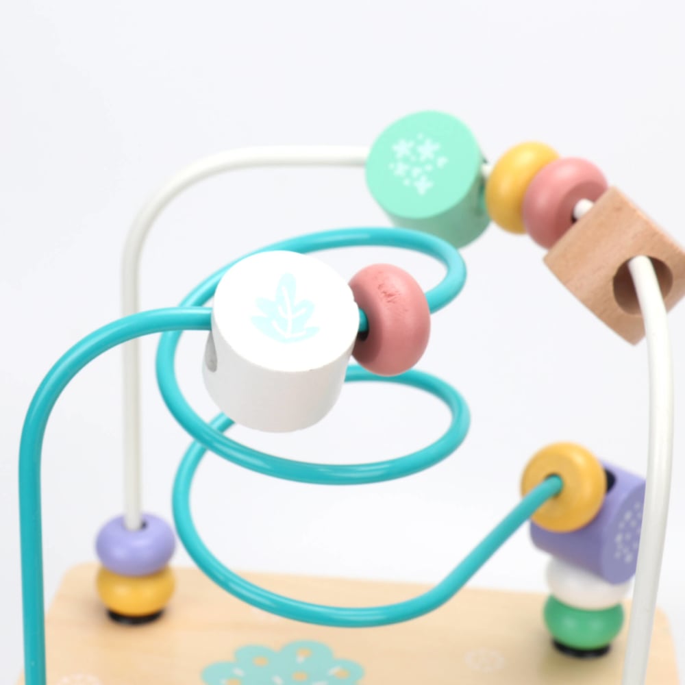 WOODEN TEETHER Cubo De Actividad De Madera 5 En 1 - Juguete Montessori Con Espejo, Sonajero Y Discos Giratorios, Para Motricidad Fina, Desde 1 Año, Forma De Seta Rosa