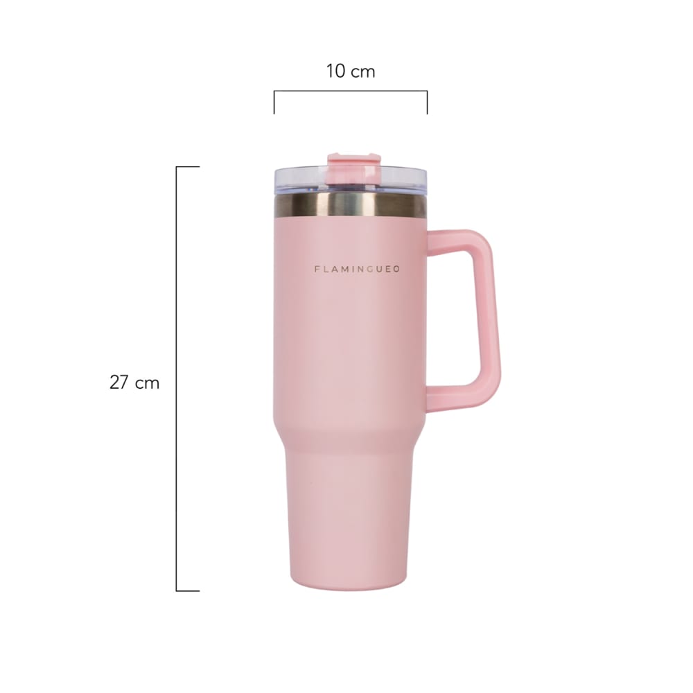 Gobelet Isotherme Enfant VINUR - 414 Ml - Acier Inoxydable 304 - Rose - Avec Paille & Poignée