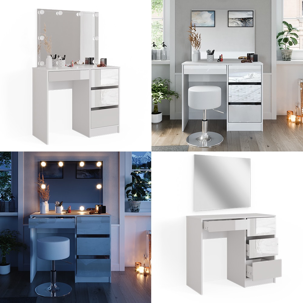Vicco Coiffeuse Anja, Blanc/Sonoma, 139.8cm avec éclairage LED, Tiroirs pour o Vicco Coiffeuse Anja, Blanc/Sonoma, 139.8cm avec éclairage LED, Tiroirs pour o