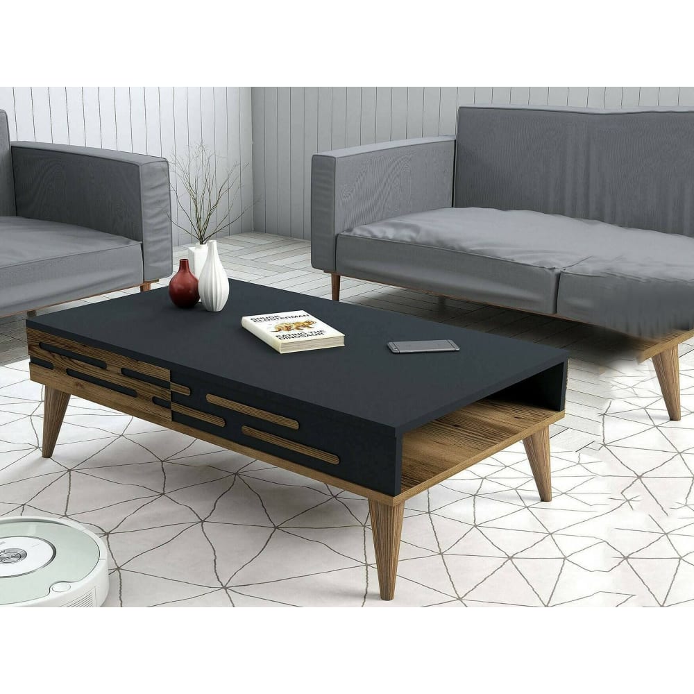 Wohnzimmertisch Holzeffekt walnuss, anthrazit 105x35 cm Mansuk