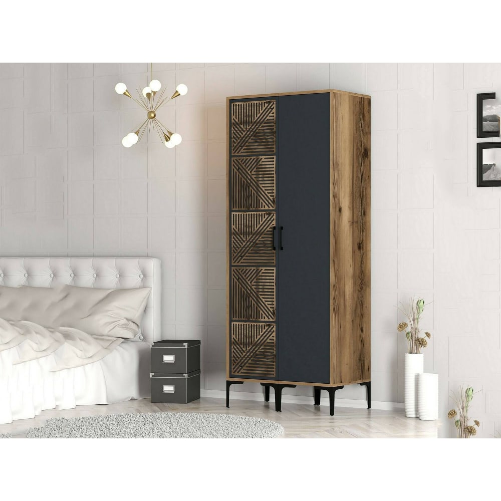 Kleiderschrank 2 Türen Holzeffekt walnuss, anthrazit 80x201 cm Weng