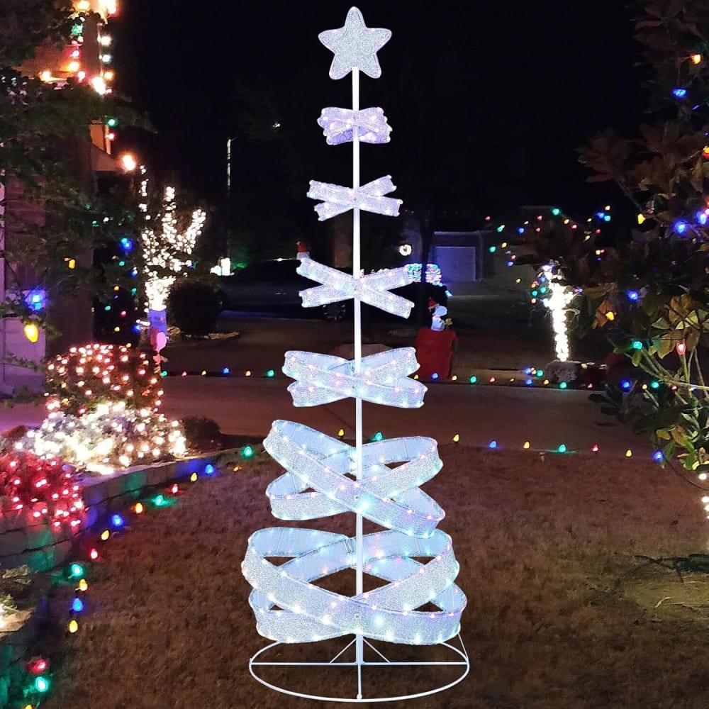 LED Spiral Weihnachtsbaum aus Metall 70 x 70 x 210 cm, Weiß
