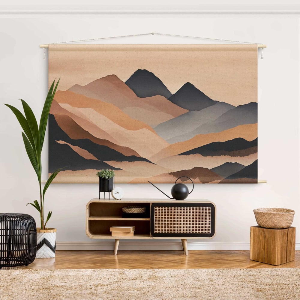 Wandteppich - Grafische Landschaft in Braun, 110 x 73 cm