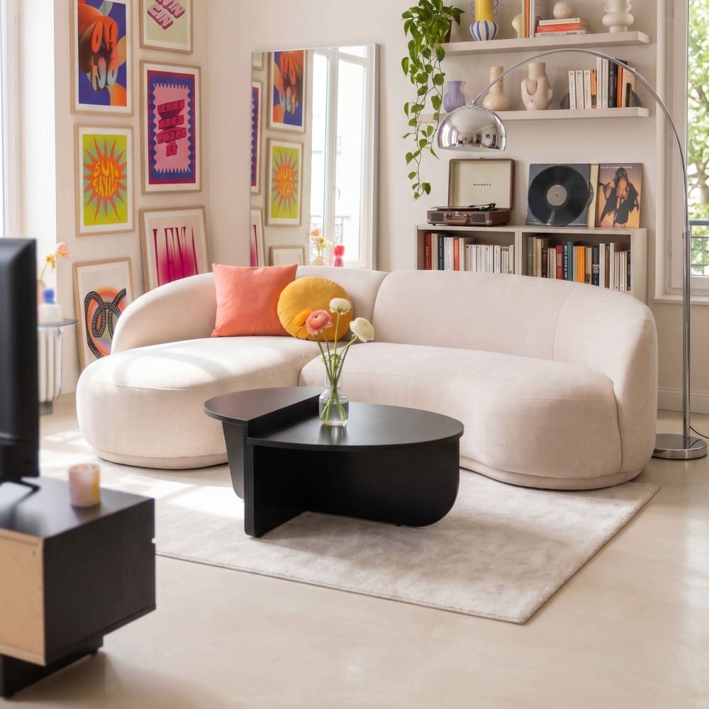 Table Basse Ovale 90x60 Cm - Style Intemporel Effet Chêne Et Blanc - Rangement Pratique