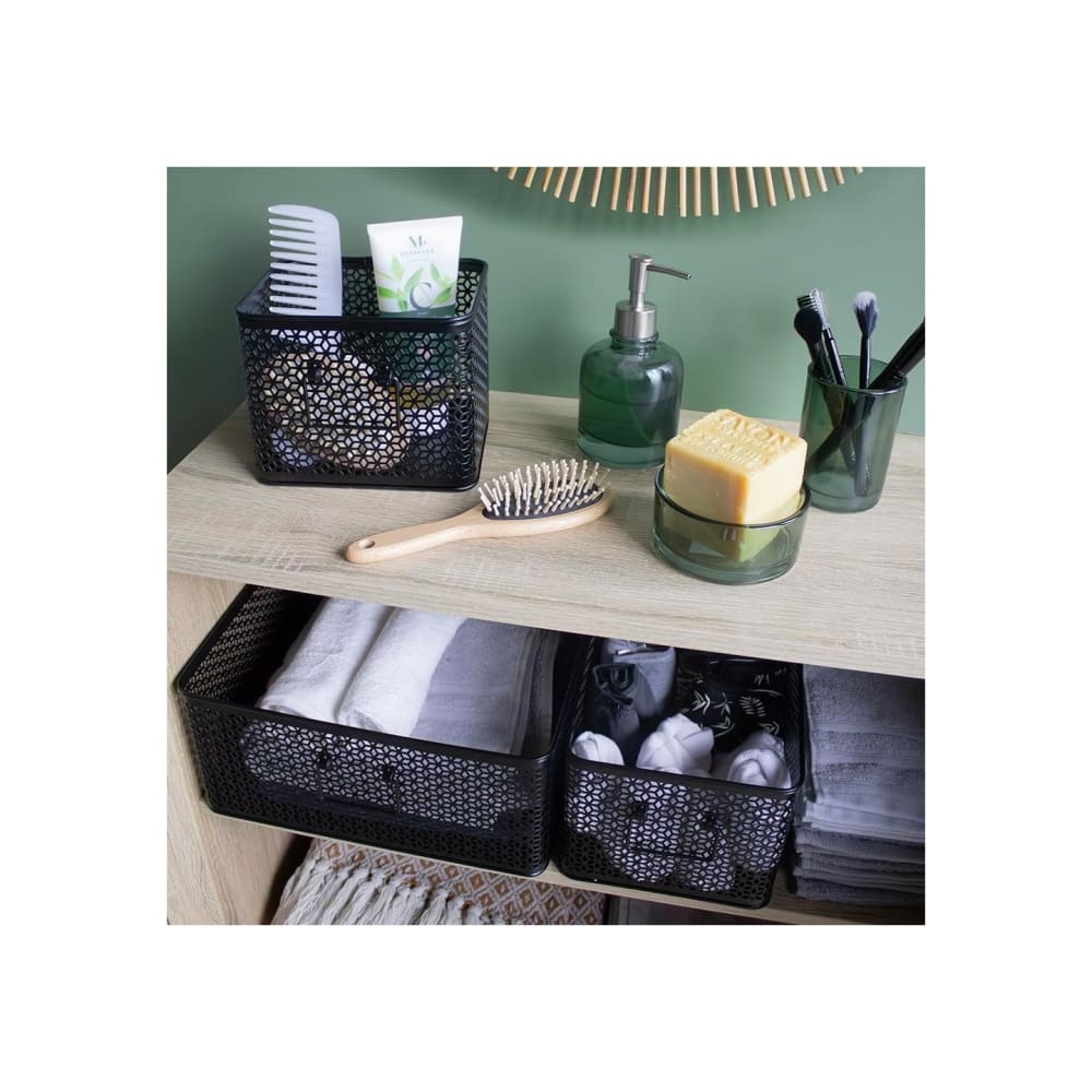 Panier De Rangement Tissé Rond 13x14cm - Panier Décoratif Noir Pour Salle De Bain Et Maison