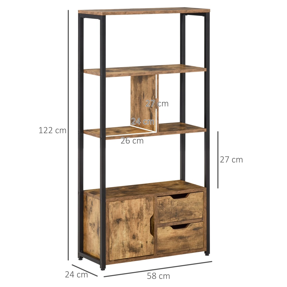 HOMCOM Mobile Libreria in Stile Industriale con Armadietto a 2 Ante, Scaffale a 8 Ripiani per Casa e Ufficio, 70x30x180cm, Marrone | Leroy Merlin